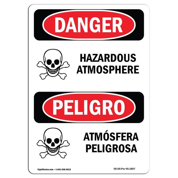 Signmission OSHA Sign, 18" Height, Rigid Plastic, Hazardous Atmosphere Spanish, 1218-VS-1807 OS-DS-P-1218-VS-1807